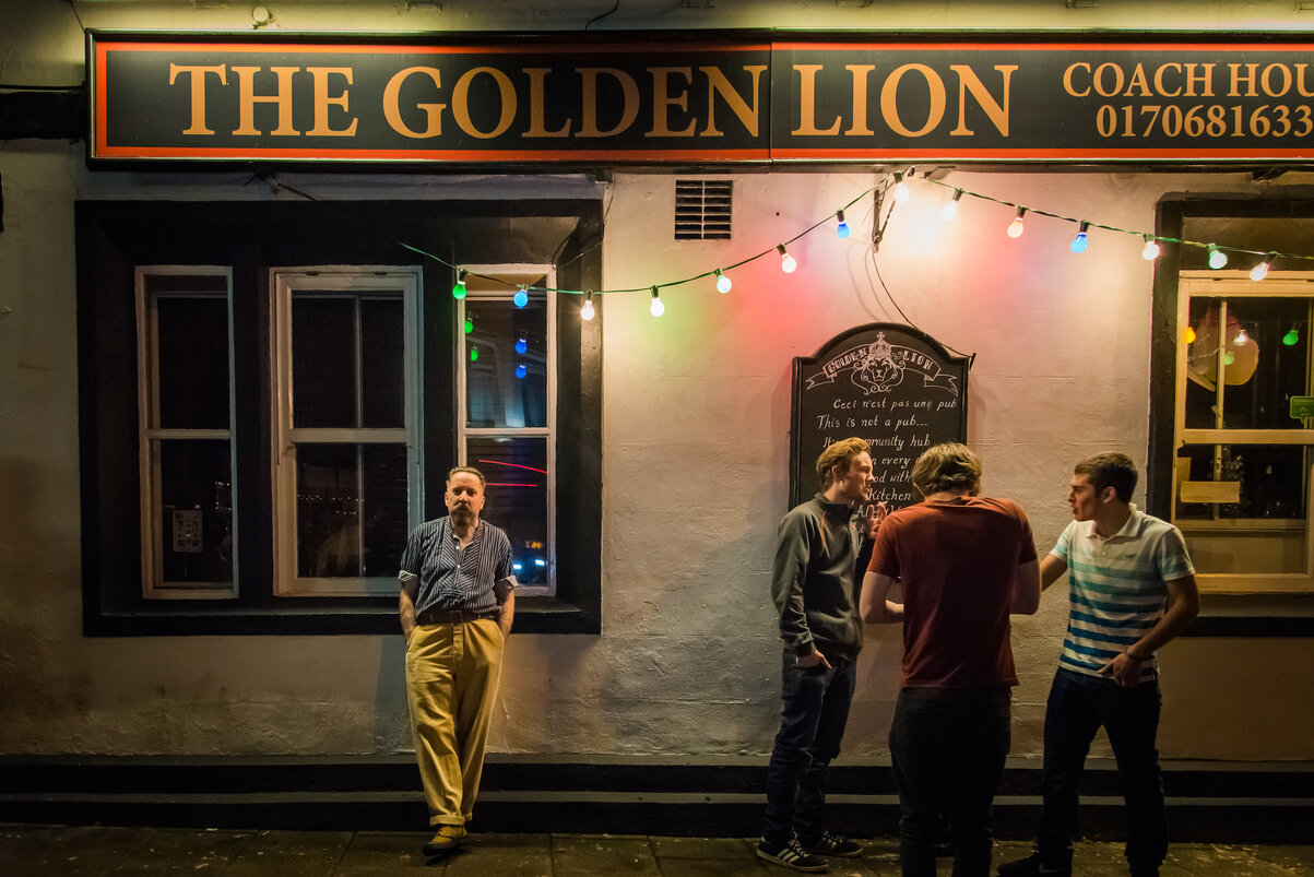 Andrew Weatherall outside the Golden Lion Todmorden