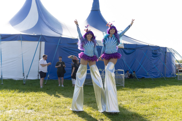 Bearded Theory festival 2023 stilt walkers